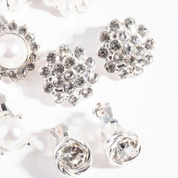 LOVISA 5pc LOT Flower/Round/Clear Crystal Pearl Clip On Earrings Set**NEW! - Picture 3 of 9